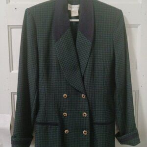 Casual Corner Womans Blazer Checkered Blue & Green Suit Jacket Size 10/12